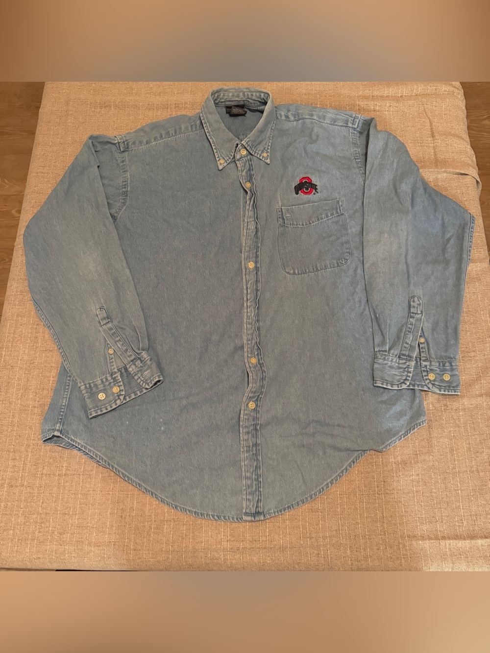 Vintage Ohio State Buckeyes Denim Button Up Shirt XL Spike Sports Embroidered